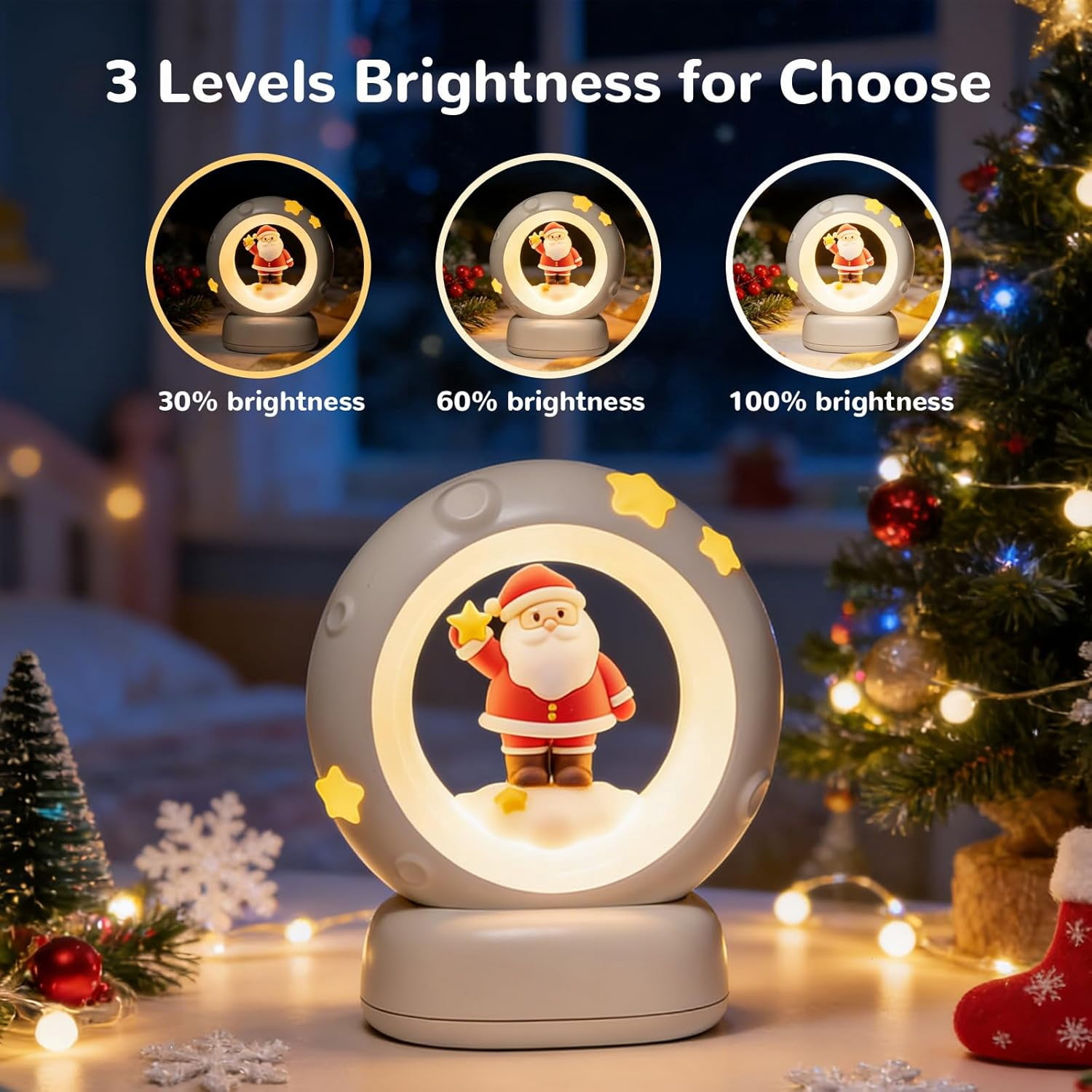 Space Christmas Night Light for Kids Baby, Cute Christmas Tree Nursery Lamp with Touch Sensor, Dimmable Rechargeable Bedside Light, Christmas Gifts for Boys Girls