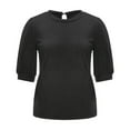 thumbnail image 4 of Njoeus Women's Puff Short Sleeve Basic T-Shirt Crewneck Work Shirts Dressy Blouse Summer Business Casual Tops for Women 3XL-4XL （Available in Plus Size), 4 of 5