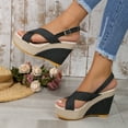 thumbnail image 6 of Jacenvly 2024 New Summer New Muffin Slope with Sandals Female Denim Crossed Buckle Big Yards Beach Sandals Slippers Black Sandals for Women, 6 of 6