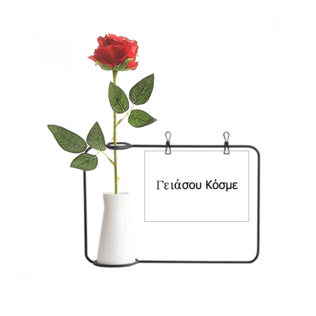 Hola mundo griego Botella de decoración de jarrones colgantes de flores rosas artificiales