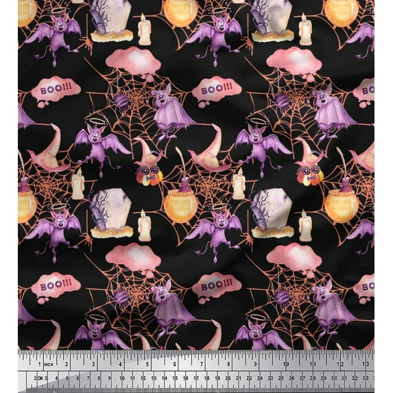 Soimoi Poly Georgette Fabric Bat,Witch Hat & Magic Potion Halloween Print Fabric by The Yard 42 Inch Wide