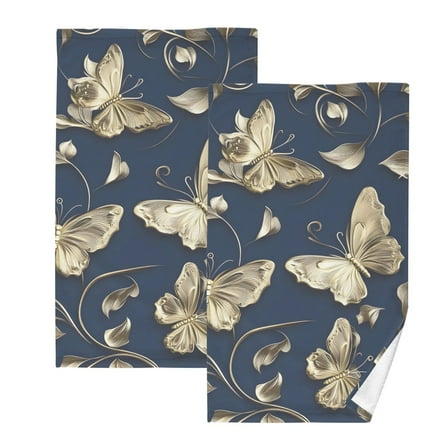Ryvnso 3d Butterflies-d5 Cotton Hand Towels Sets Face Towel 2 PCs Bathroom Decorative