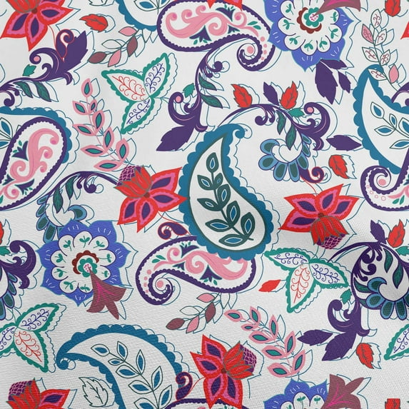 oneOone Cotton Flex Red Fabric Asian Paisley Floral Craft Projects Decor Fabric Printed By The Yard 40 Inch Wide