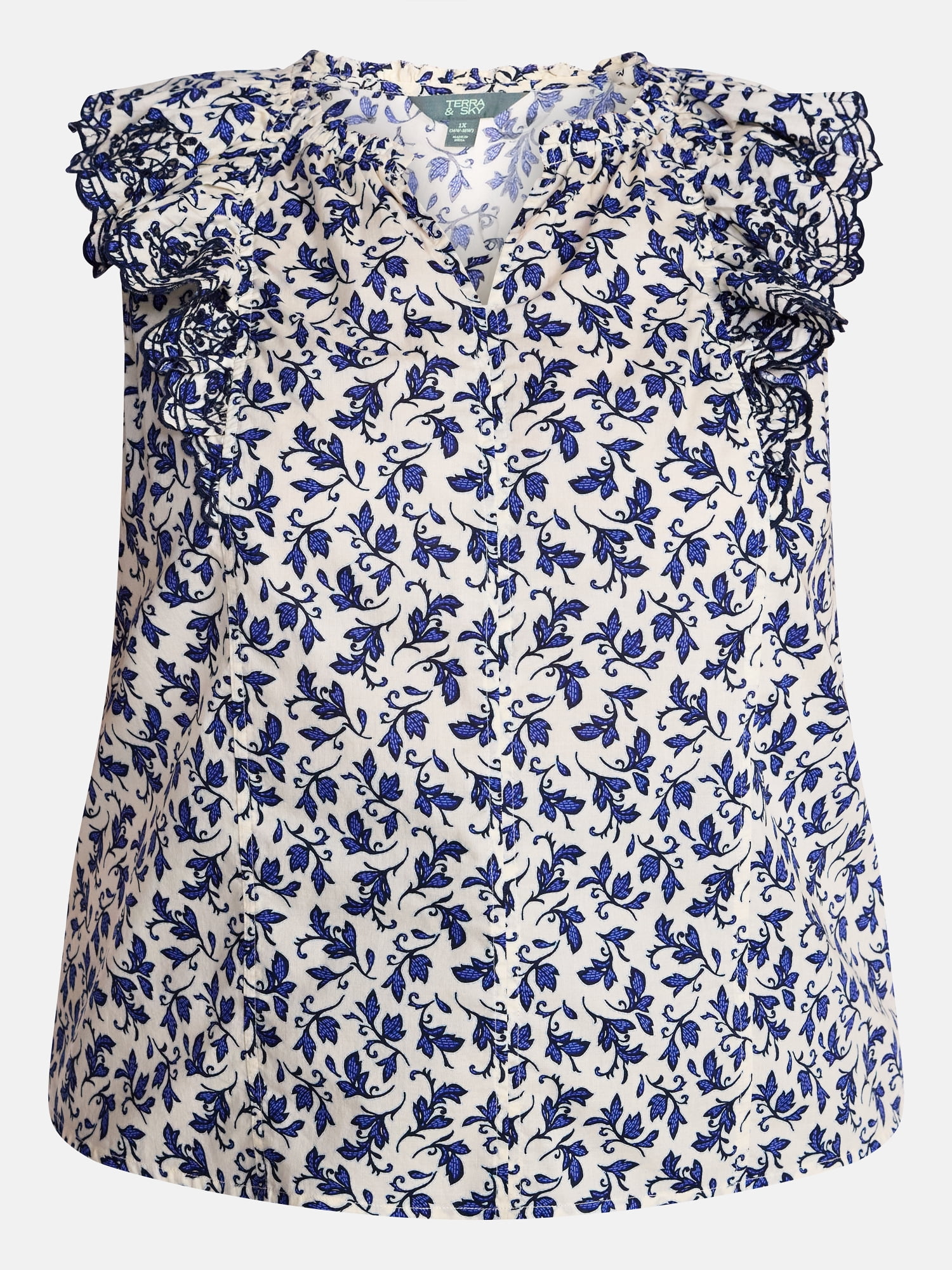 Terra & Sky Women's Plus Sleeveless Eyelet Ruffled Trim Cotton Tank Top, Sizes 0X-5X