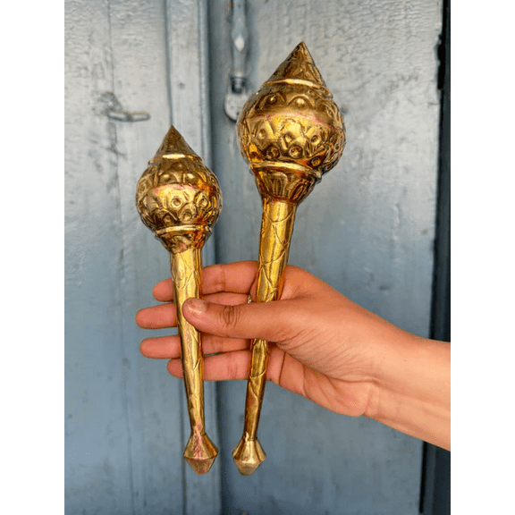 NamasteHimalayas set of 2 Hand-Carved Brass Gada – Hindu Symbol of Strength & Power | Hanuman ji Decor