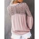 thumbnail image 3 of Camisa de crochet informal para mujer, cuello en V, mangas largas acampanadas, blusa suelta informal, transpirable y amigable con la piel, para uso diario, Rosa S, 3 of 5