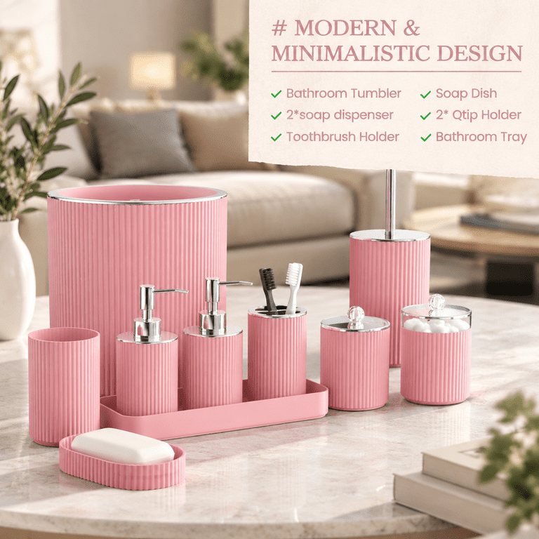 Lightpik Light Pink Bathroom Accessories Set 10pc Restroom Sets - Walmart.com