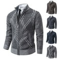 thumbnail image 1 of LOVZFMLL Sweaters for Men, Classic V-Neck Ribbed Cardigan, Casual Zipper Mandarin Collar Jacket Outerwear, Warm Winter Tops, Fall Clothes, 1 of 5