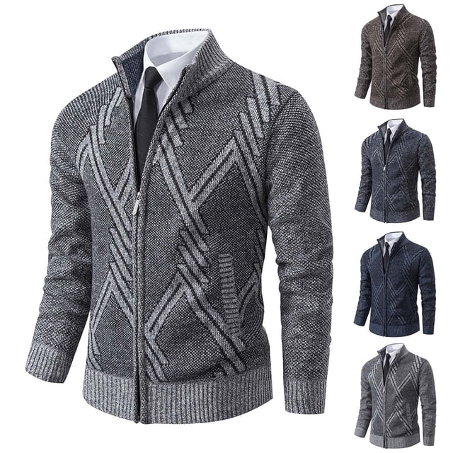 LOVZFMLL Sweaters for Men, Classic V-Neck Ribbed Cardigan, Casual Zipper Mandarin Collar Jacket Outerwear, Warm Winter Tops, Fall Clothes