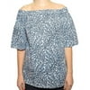 Michael Kors Off Shoulder Ramsar Leaf Print Short Sleeve Top Blouse, New Navy (Medium)