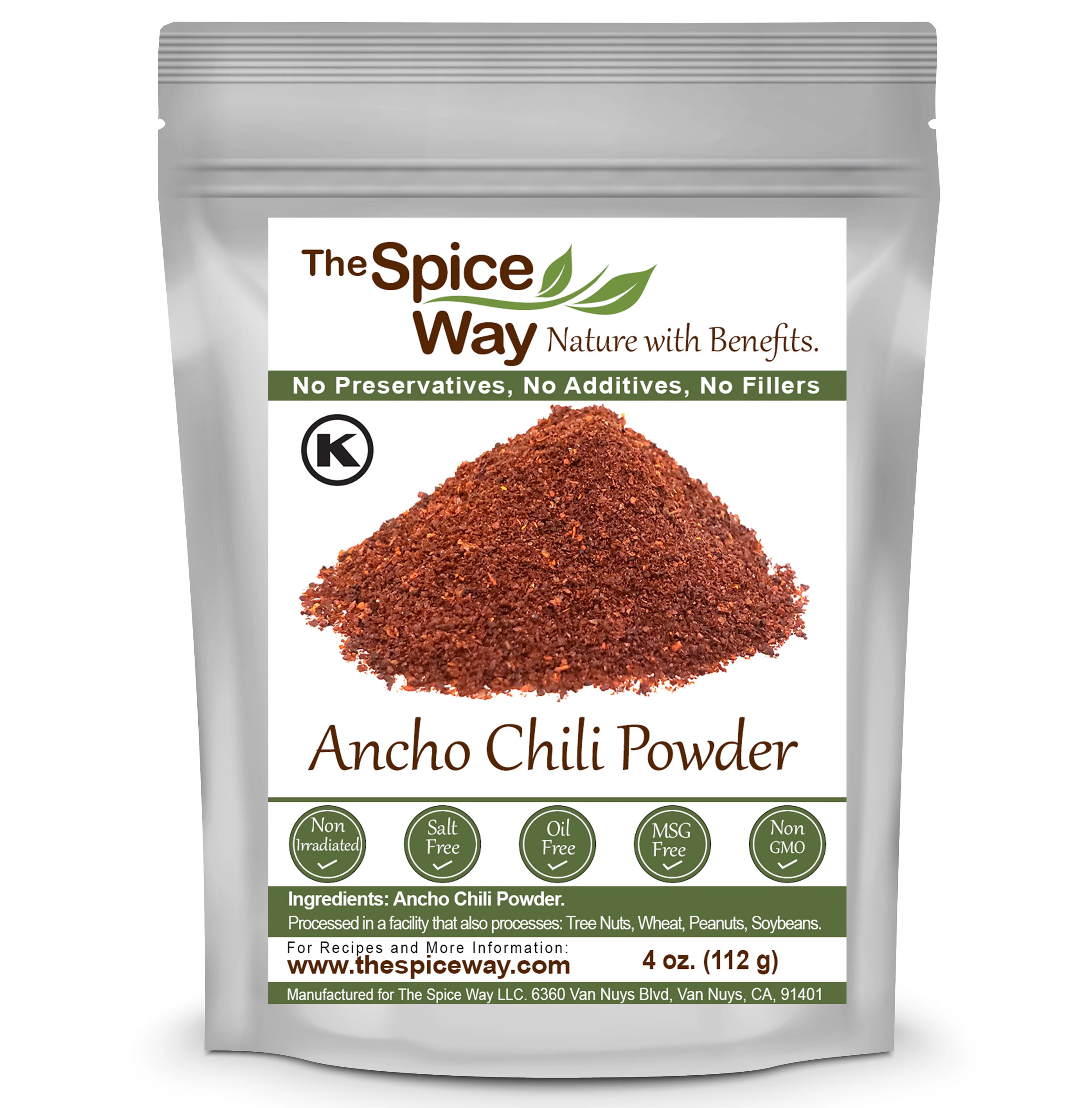 The Spice Way Ancho Pepper Powder - Mexican cuisine - Powdered Spice All Natural  Resealable Pouch  4 Oz.