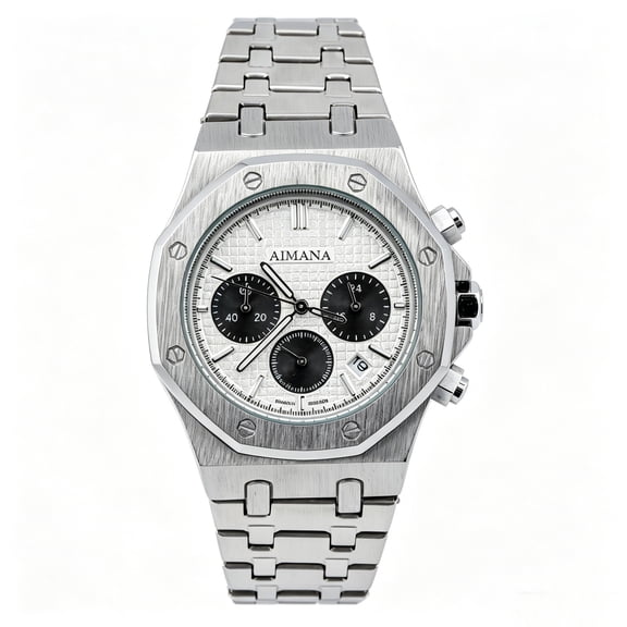 VORSEL Men Chronograph Watch Stainless Steel Band Round Silver Dial 43mm Luminous Date