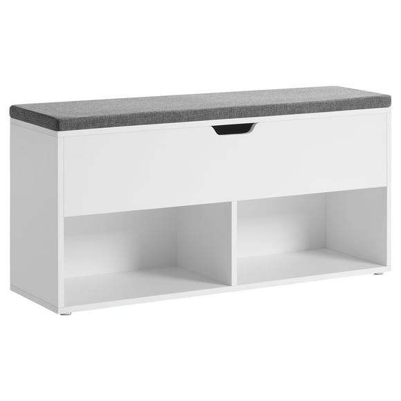 VASAGLE Shoe Bench, Storage Bench with Compartments, Shoe Shelf Padded Seat, White and Gray ULHS21WT