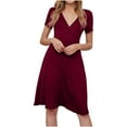 thumbnail image 4 of Summer Dresses for Women Under $10 Fashion Dress Solid Casul V-Neck Knee-Length Short Sleeve Long Dress, 4 of 7