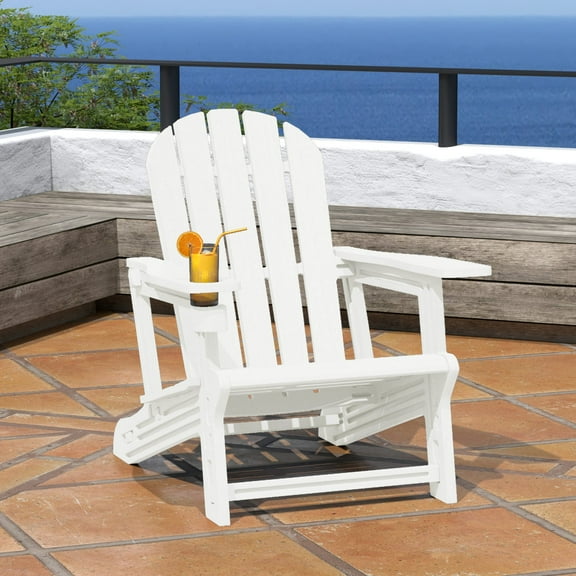 WestinTrends Tool-Free Assembly Outdoor Patio HDPE Plastic Adirondack Chair with Cup Holder, White