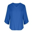 thumbnail image 4 of FAIWAD Women Blouses Dressy Casual Ruffle 3/4 Length Sleeve V Neck Tshirts Trendy Loose Office Work Shirts, 4 of 9