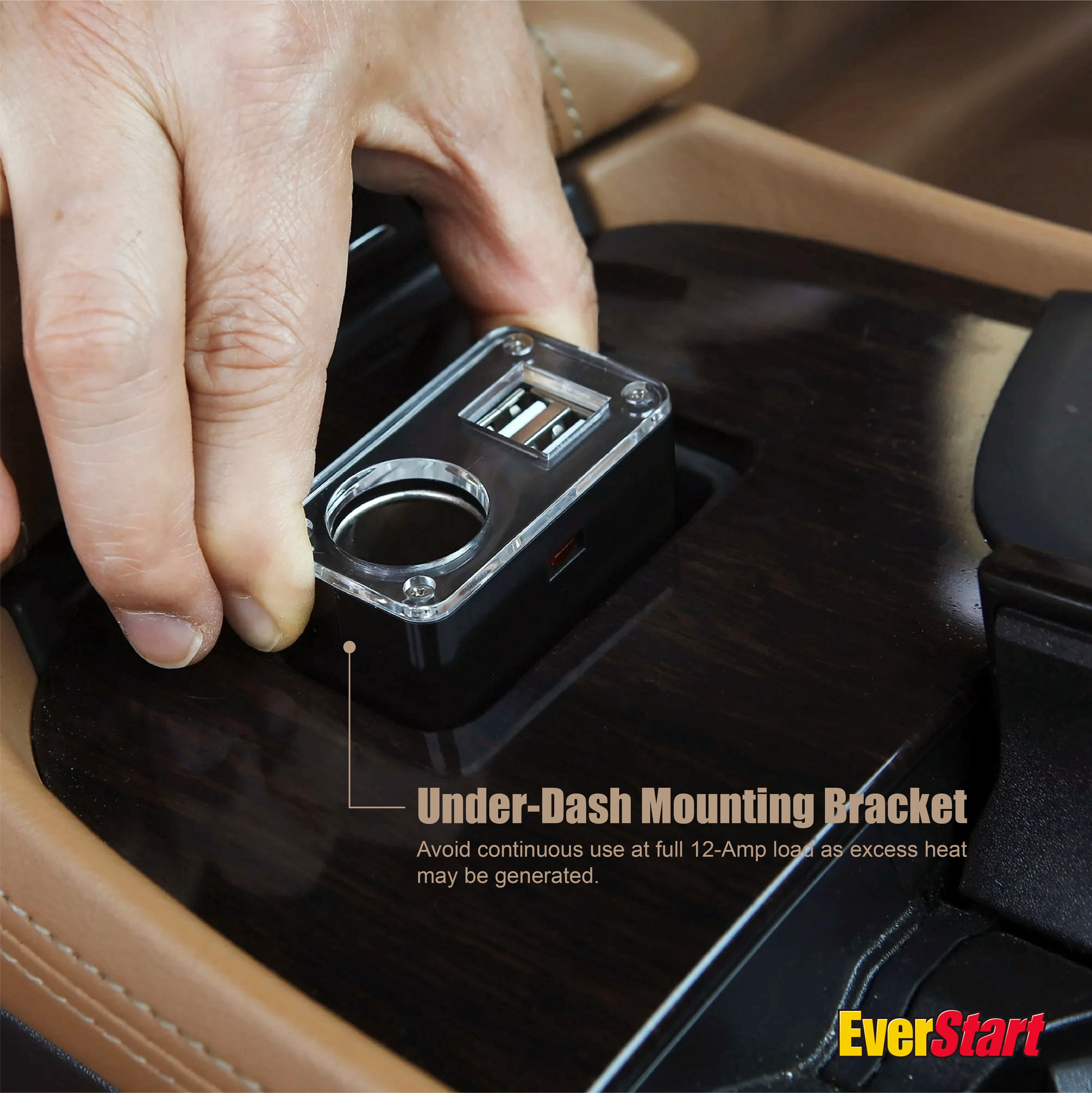 EverStart 12V Dual USB Car Power Adapter with Additional Power Outlet, Easy Installation, Overload Protection, Black