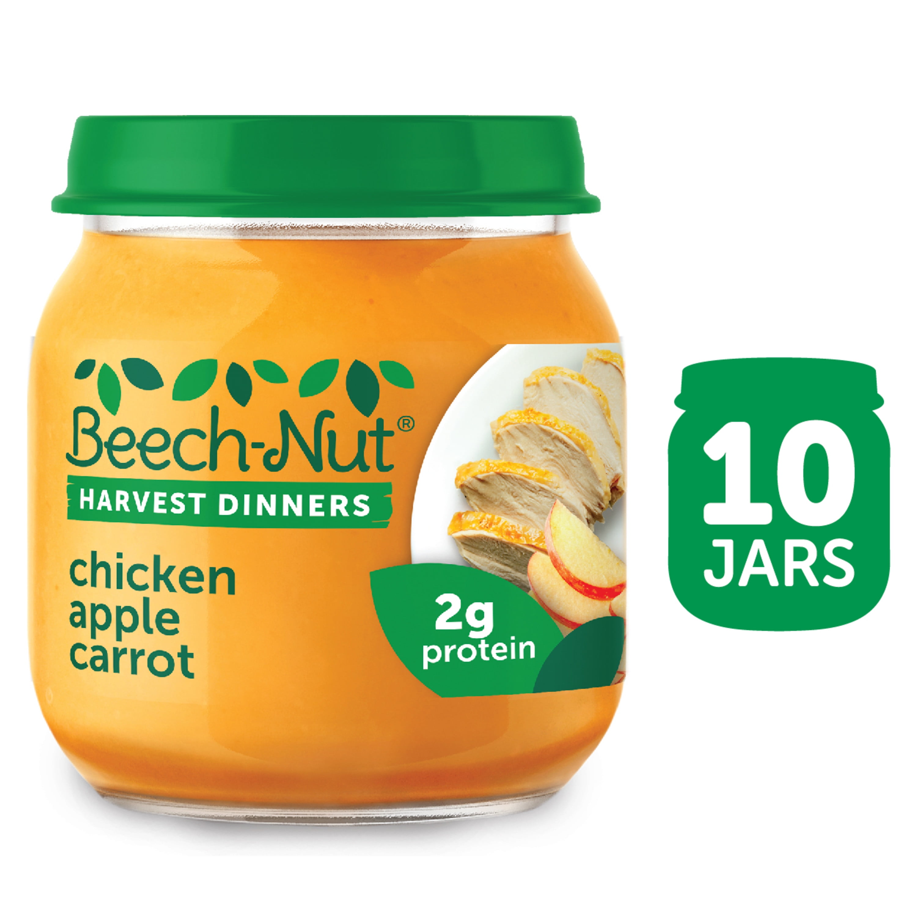 (10 Pack) Beech-Nut Harvest Dinners Stage 2, Chicken Apple & Carrot Baby Food, 4 oz Jar