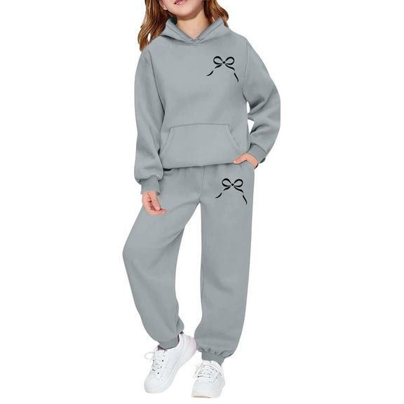 Kids Girls Boys Sweatsuit 2 Piece Track Suit Sweat Suits for Girls Cute Bow Sweatshirt and Jogger Sweatpants Set,Gray 10-11 Years