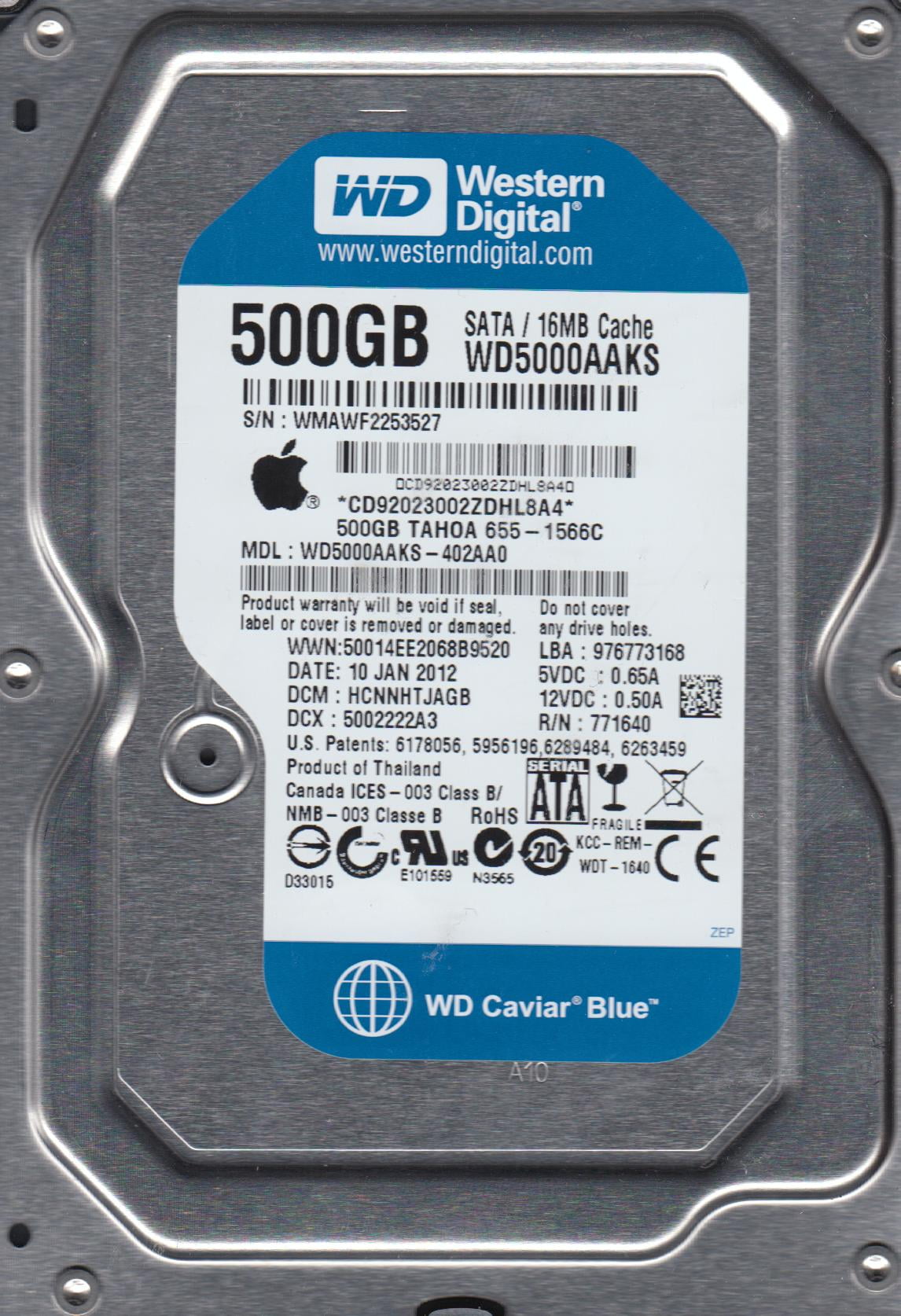 WD5000AAKS-402AA0, DCM HCNNHTJAGB, Western Digital 500GB SATA 3.5 Hard ...