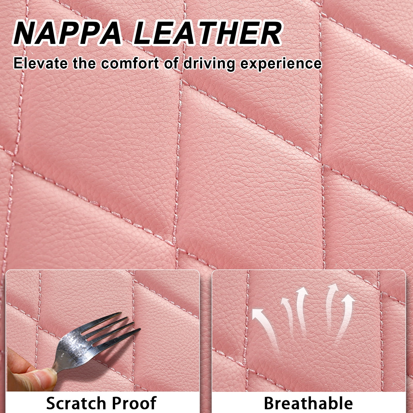 OTOEZ Universal Pink Car Seat Cover PU Leather 5-Seat Full Set Waterproof Front & Rear Cushion Protector Fit Most Honda Toyota Chevy Ford Nissan SUV