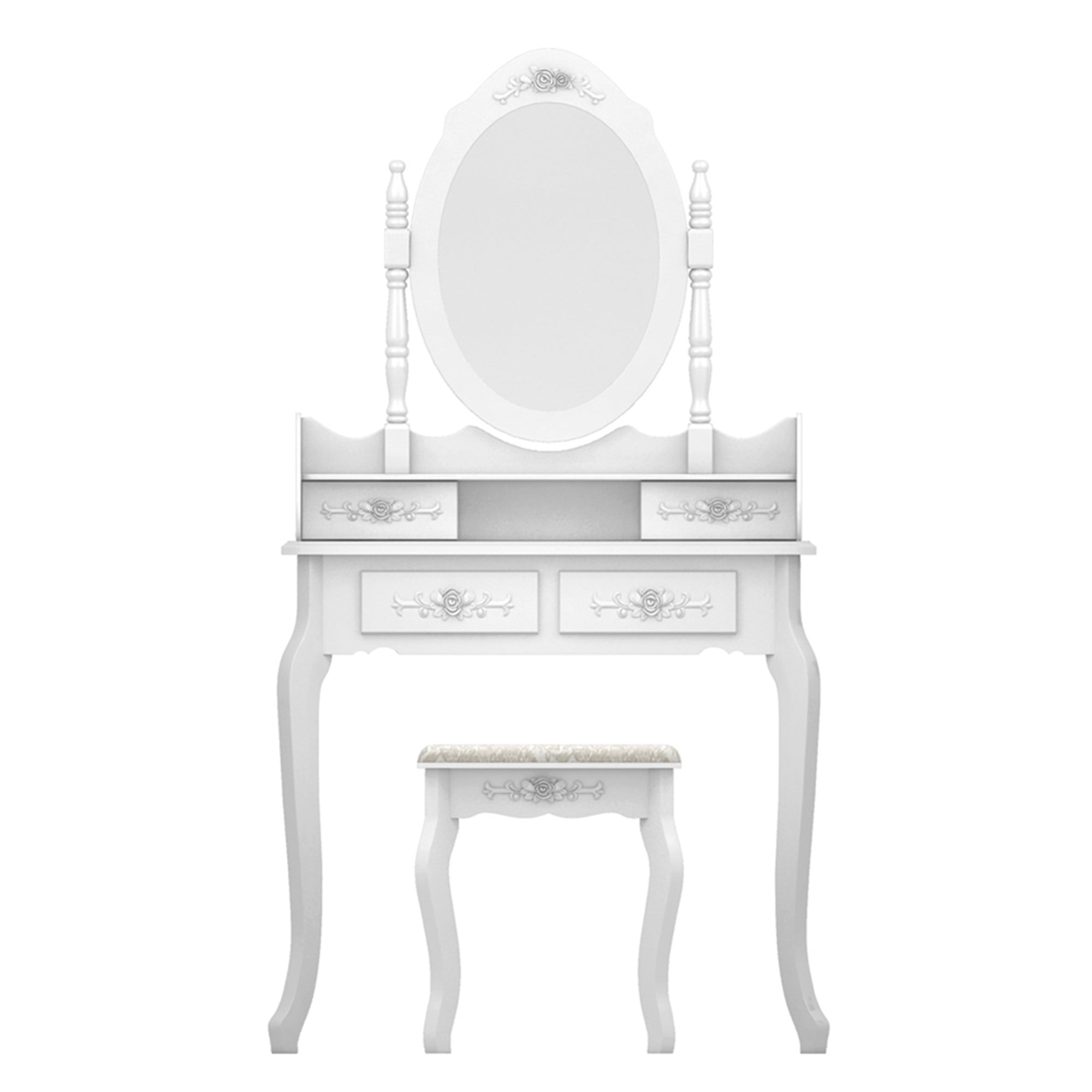 Kadyn Vanity Desk with Lighted Mirror, Vanity Table and Chair Set with 4 Drawer, White