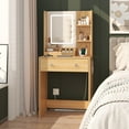 thumbnail image 6 of Satifur Vanity Desk with Mirror & Lights, GRWM Vanity with Drawers & Storage Shelves, Makeup Dressing Table with Charging, Nature, 6 of 10