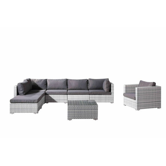 Velago Ensemble Sectionnel Complet en Osier Toutes Saisons Fresco, 8 Pièces, Gris Clair