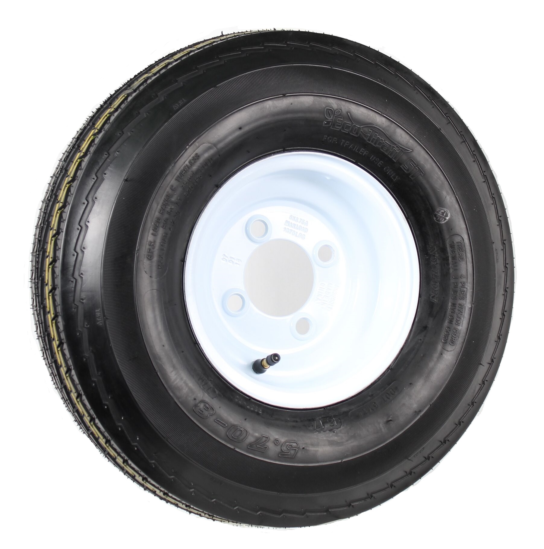 Mounted Trailer Tire On Rim 5.70-8 570-8 4 Hole White Wheel Steel