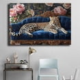 thumbnail image 5 of Mudket Framed Leopard on Blue Velvet Sofa Canvas Wall Art, Elegant Leopard Print Room Decor for Living Room, Vintage Animal Wall Art, Ready to Hang - 12"L x 8"W, 5 of 10