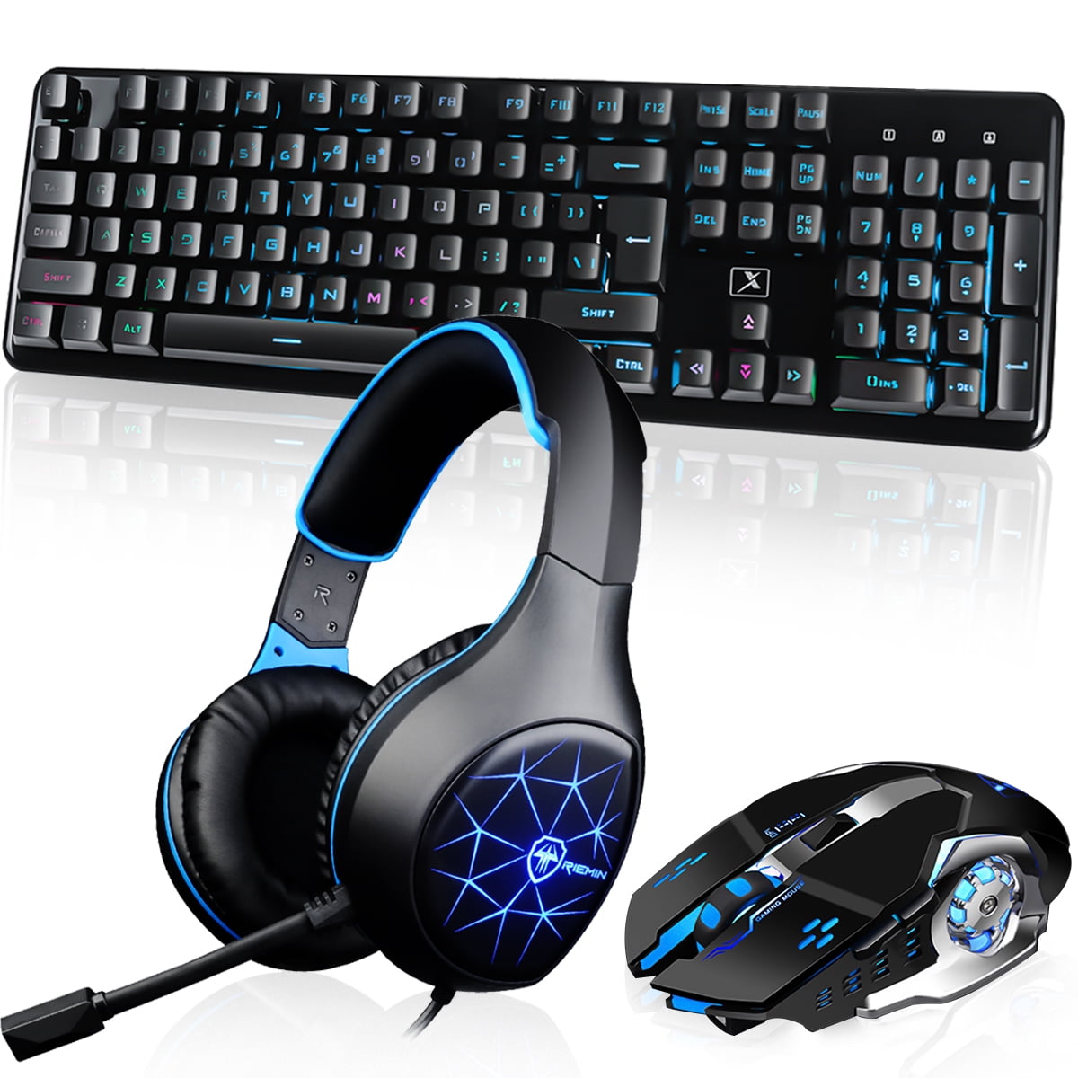 Ergonomic Gaming Keyboard and Mouse Combo with Headset, RGB Backlit 4