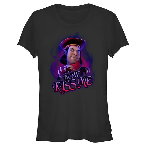 Junior's Shrek Lord Farquaad Now Kiss Me  Graphic Tee Black Small