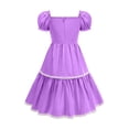 thumbnail image 5 of Glisme Big Girls Dress Solid Color Puff Sleeve Square Collar With Bowknot Back To School Lace Trim Tiered Girls Dresses, 5 of 9