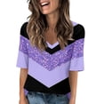 thumbnail image 2 of CIENVNSTG Womens T Shirts V Neck 3/4 Length Sleeve T Shirts Spring Summer Elbow Length Tops Basic Dressy Casual Workout Blouses 2026 Blue L, 2 of 7
