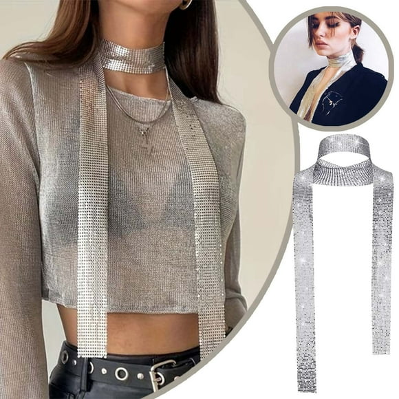 Metallic Sequins Tassel Rhinestone Chain Neck Accessory European And Style Versatile Shiny Scarf Party Layering Adjustable Use Shawl Event Planner Organizer with Calendar Event Chairs Bulk Event Tent