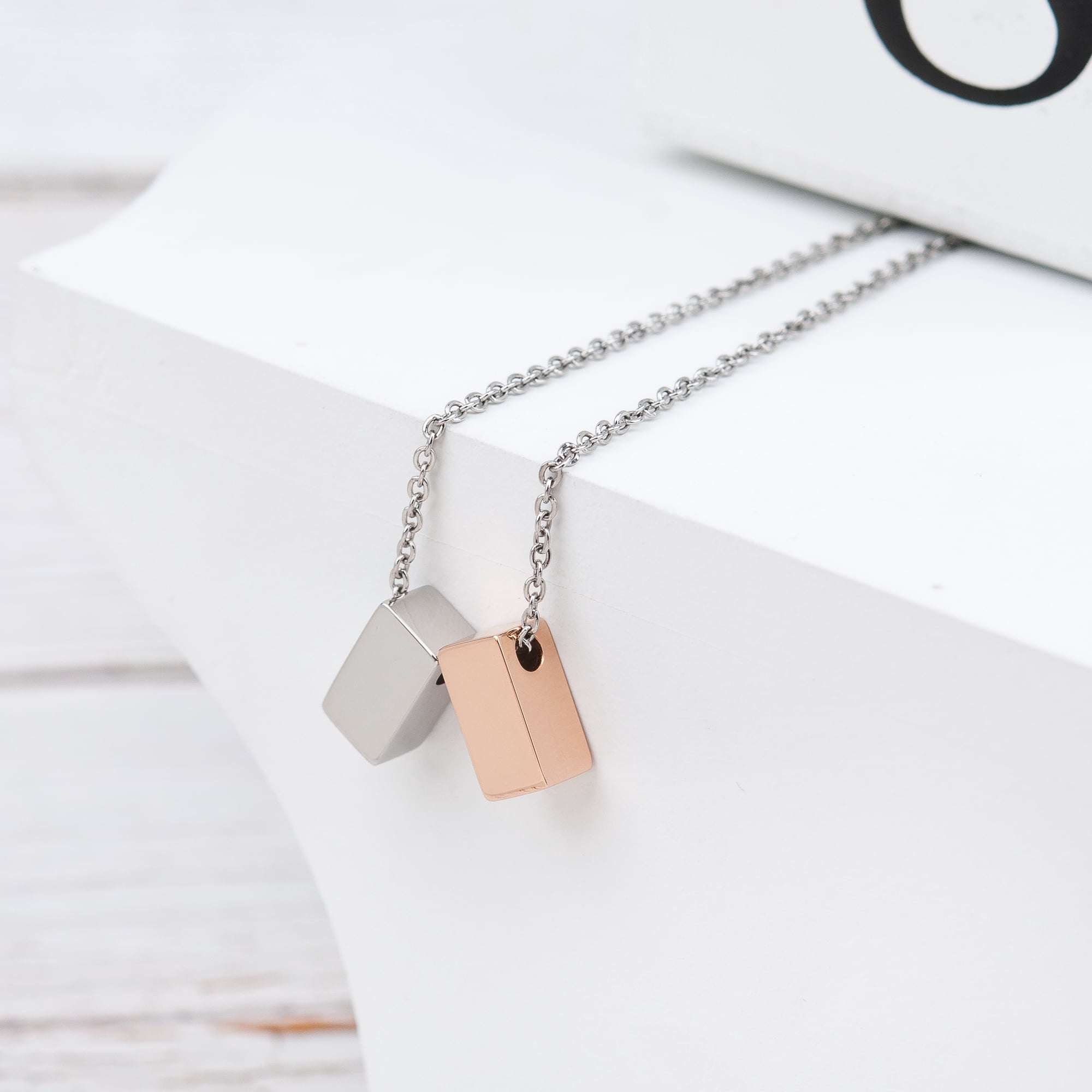 To My Precious Girlfriend Valentines Day Card and Necklace - Jewelry Gift Set - Gift for Mom - Gift for Girlfriend - Silver-Rose Gold Cube Necklace - Motivational Card - Ships Next Day!