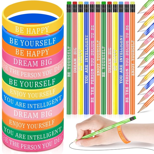 Set de regalo Sabary, 48 unidades, lápices y pulseras motivacionales