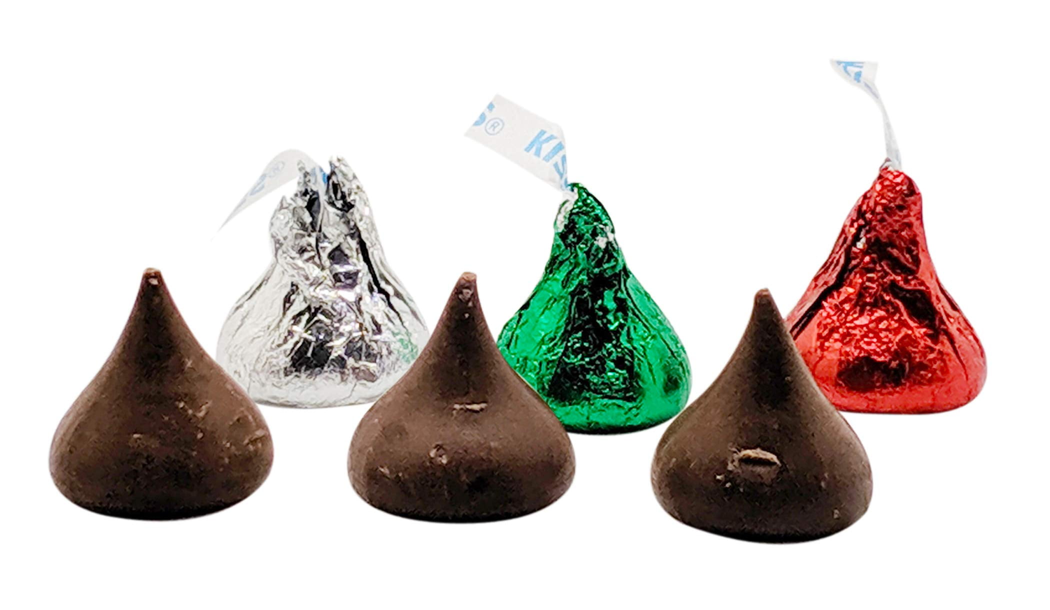 Hershey’s Milk Chocolate Kisses Christmas Edition - 5 Lb Resealable Bulk Candy Bag (approx. 500 pieces) - Chocolate Christmas Candy - Red, Silver, & Green Foil Wrapping