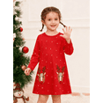 thumbnail image 2 of HILEELANG Young Girl Christmas Dress Red Dot Deer Elk Santa Applique Long Sleeve Cotton Casual Tunic Shirt Outfits Dresses Size 8, 2 of 8