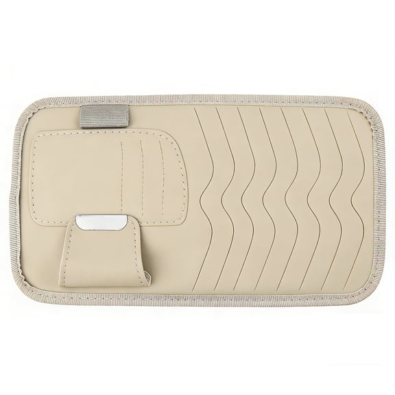 LAPTOM MAX Car Visor Organizer CD Holder for Car with 8 CDs 3 Card Slots 1 Pen Pocket and Sunglasses Clip, Beige