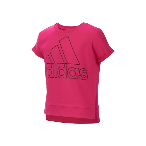 Adidas Big Girls Cropped Logo Print Sweatshirt Magenta/Sweatshirt L