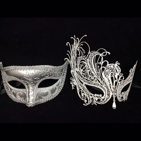 - His and Her Masquerade Masks - His (Silver) & Hers(white) Venetian Masks
