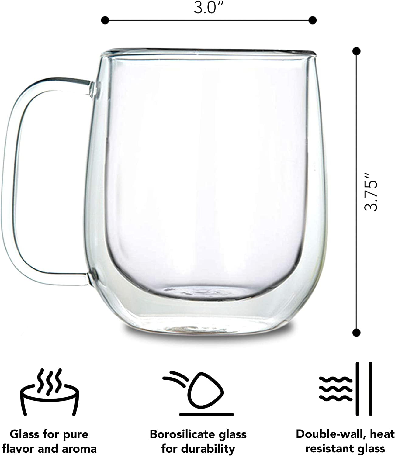 Oggi Brew 16 Oz Glass Coffee Cups (Set of 2) - 6585O