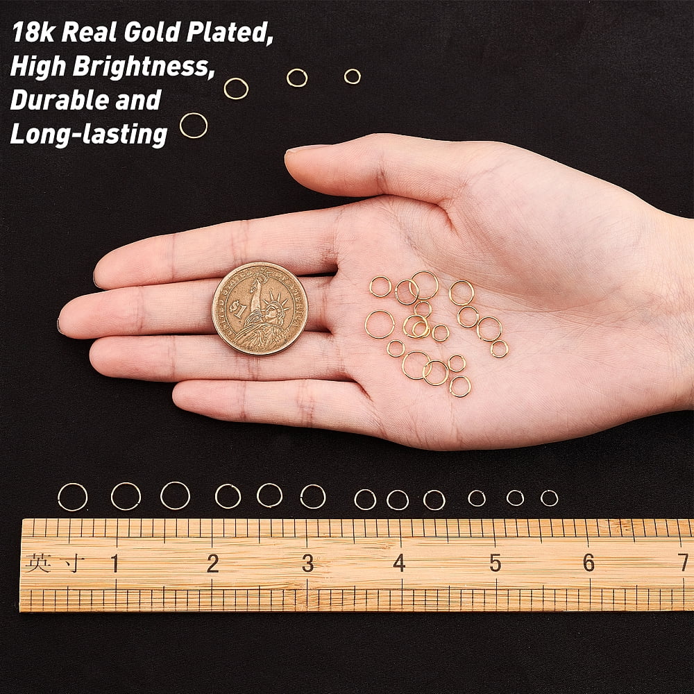 1 Box 600Pcs 4 Sizes Golden Jump Rings 18K Real Gold Plated Brass Open Ring Unsoldered Round Connectors Kit for Jewelry Making