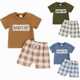 thumbnail image 2 of HCNTES Toddler Boy Summer Shorts Set 2 Piece Baby Summer Clothes Short Sleeve Embroidery T Shirt Plaid Shorts Set Clothes Set Outfits, 2 of 5