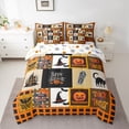 thumbnail image 2 of Feelyou Halloween Witch Hat Bedding Comforter Set 7pcs, Mystic Gothic Castle Queen Bedding Sets, Black Orange Patchwork Buffalo Reversible Queen Sheet Sets, Lightweight Room Decor, 2 of 7