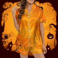 thumbnail image 2 of SAZBJOJN Womens Halloween Pajama Sets Collared Short Top and Short Pants 2 Piece Sleepwear Festive Printed Loungewear Soft PJs Set for Women Party Home Sleeping Orange XL, 2 of 5