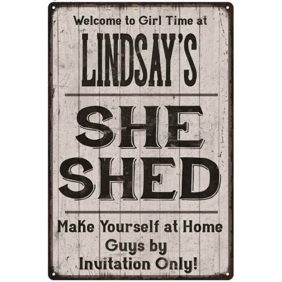 LINDSAY'S She Shed Sign Lady Cave Gift 8 x 12 High Gloss Metal 208120082305