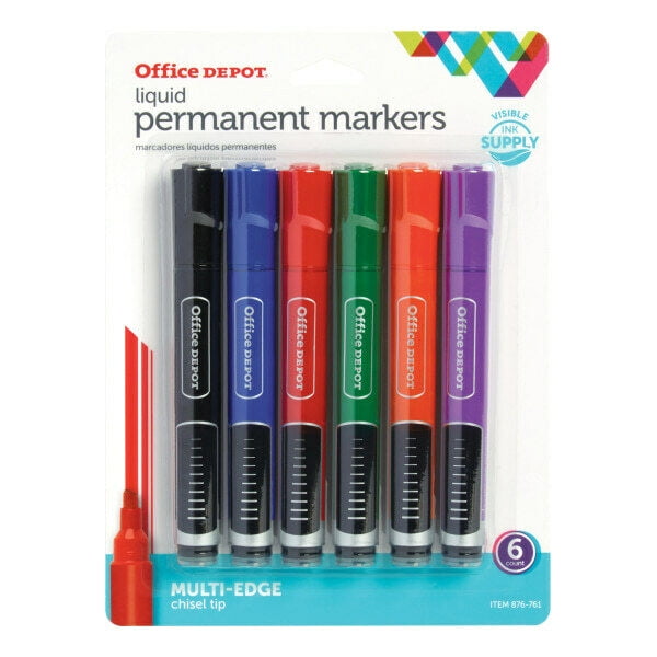 Office Depot Round Liquid Permanent Markers, Chisel Tip, Assorted Inks