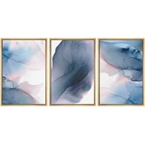 wall26 Framed Wall Art Print Set Navy Blue & Pink Watercolor Ink Collage Abstract Shapes Illustrations Modern Art Chic Colorful Multicolor Neon for Living Room, Bedroom, Office - 24"x36"